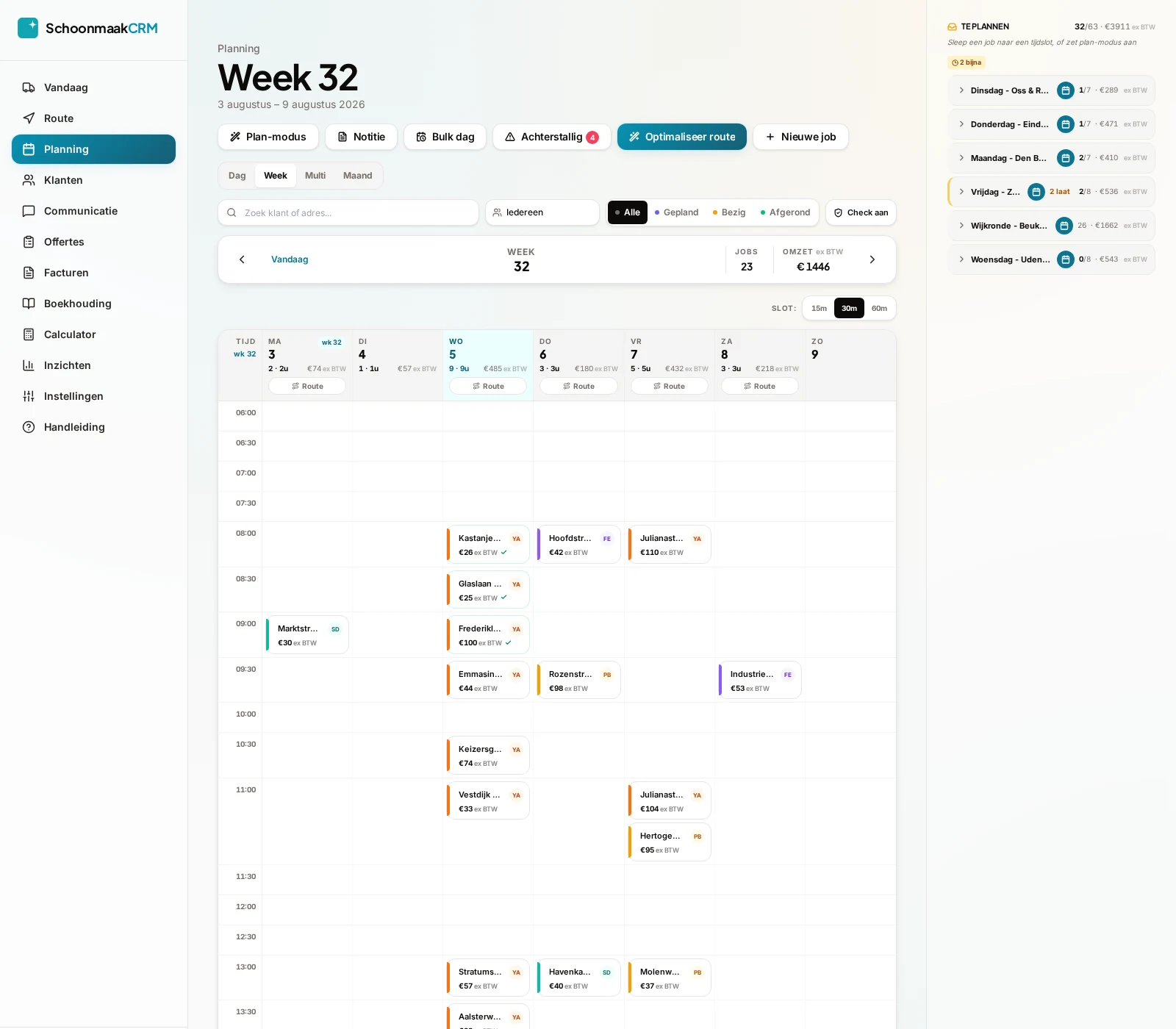 Schoonmaak CRM — Planning
